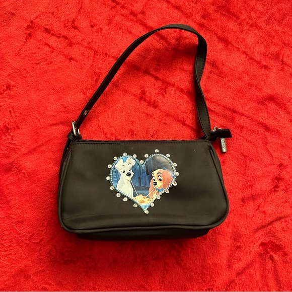 Early 2000s Disney Lady & The Tramp Black Shoulder Bag with Heart Design - Picture 1 of 8
